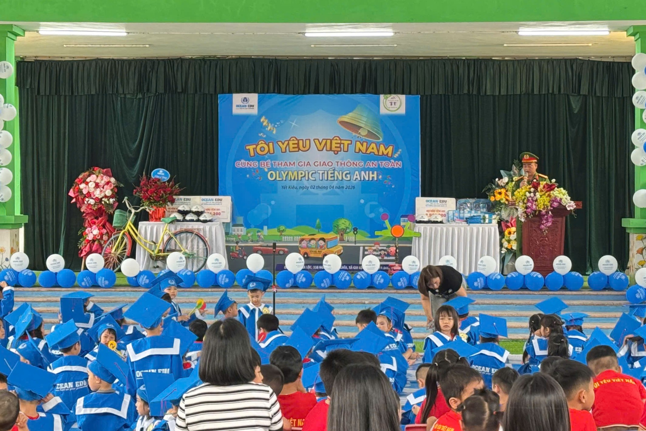 Công an xã Yết Kiêu phối hợp tổ chức tuyên truyền an toàn giao thông tại trường Mầm non Lê Lợi